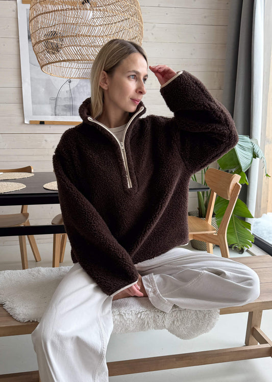 BLUZA Teddy MERINO Czekoladowy brąz