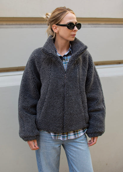 LANA WEŁNIANA KURTKA POLAR MERINO SZARA