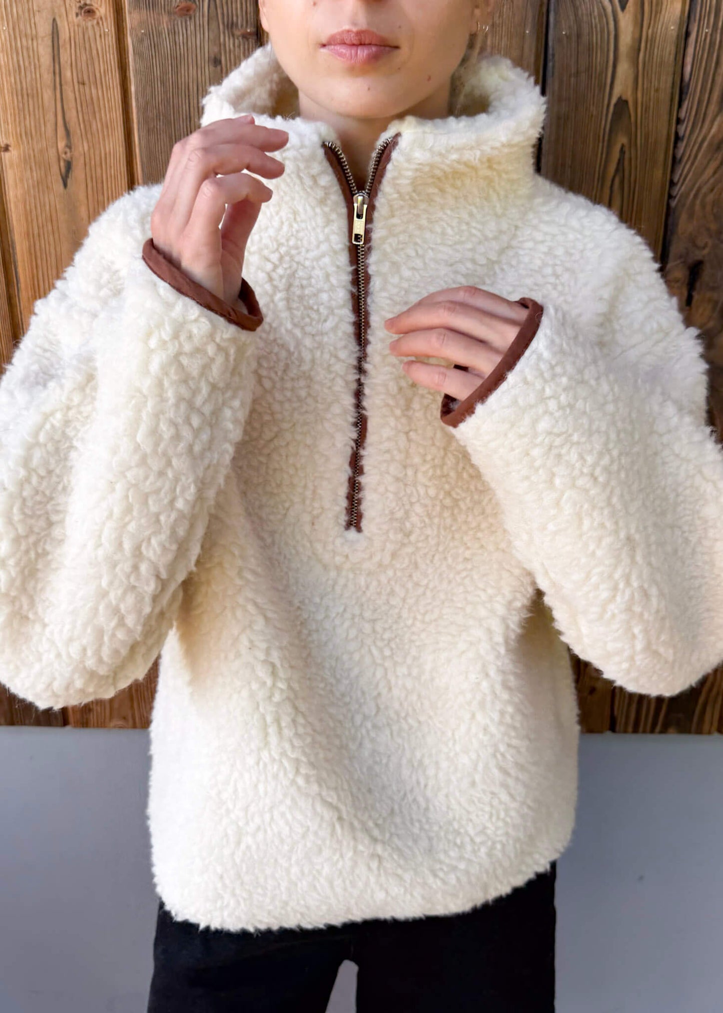 TEDDY ECRU BLUZA POLAR Z WEŁNY MERINO