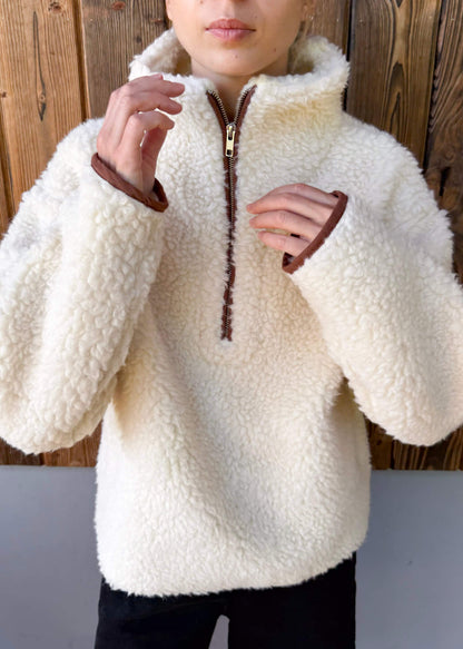 TEDDY ECRU BLUZA POLAR Z WEŁNY MERINO
