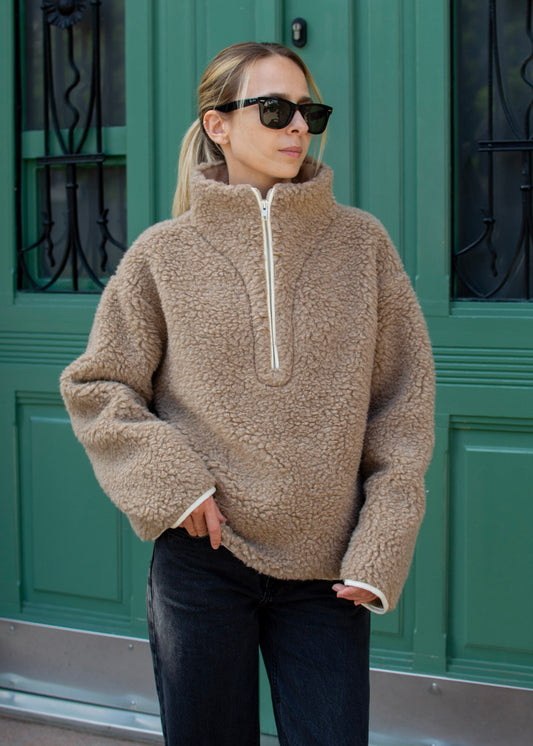 Bluza teddy polar z wełny w kolorze beżowym Aside