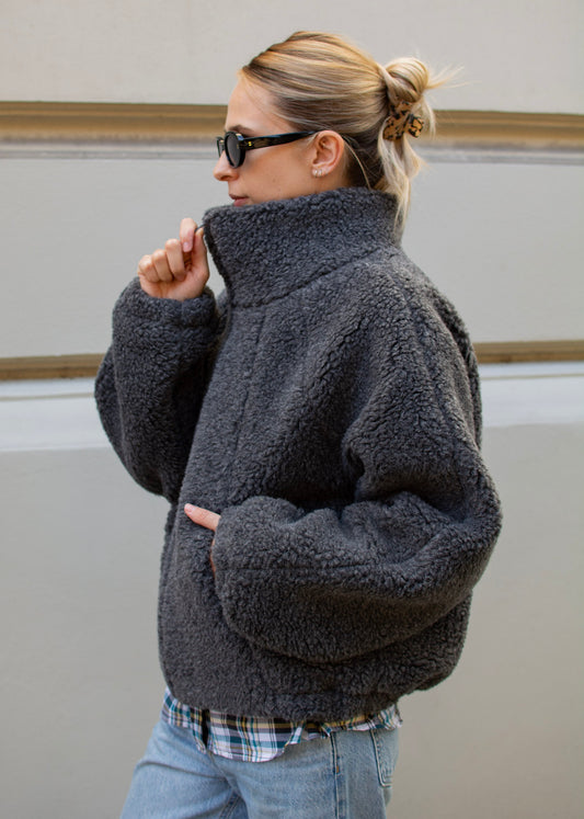 LANA WEŁNIANA KURTKA POLAR MERINO SZARA